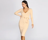 V Cozy Button Down Sweater Dress