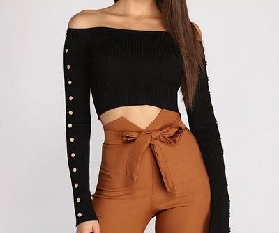 Off To Better Places Button Knit Crop Top