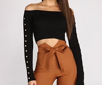 Off To Better Places Button Knit Crop Top