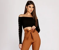 Off To Better Places Button Knit Crop Top