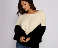 Two Tone Chenille Boat Neck Sweater