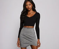 Ribbed Knit Long Sleeve Cropped Sweater