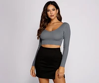 Ribbed Knit Long Sleeve Cropped Sweater