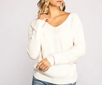 Trendy Knot Back V Neck Sweater