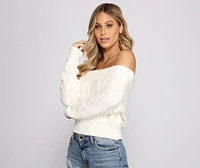 Off the Shoulder Cable Knit Sweater
