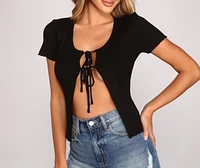 Trendy Tie-Front Ribbed Knit Cardigan