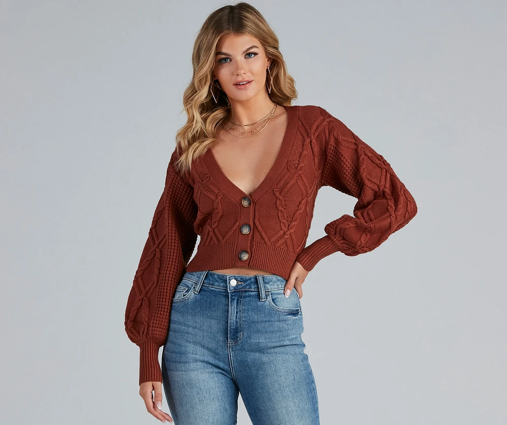 Stylishly Cozy Cable Knit Cropped Cardigan