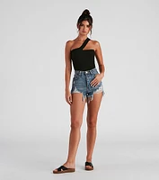 Sleek Basic One-Shoulder Crop Top