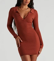 Step It Up Collared Mini Sweater Dress