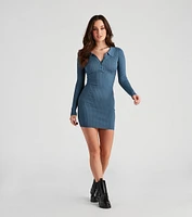 Step It Up Collared Mini Sweater Dress
