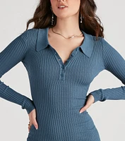 Step It Up Collared Mini Sweater Dress