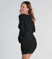 Glimmer Girl Long Sleeve Mini Sweater Dress