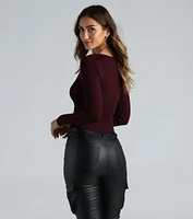 Cute Flair Lace-Up Sweater Crop Top