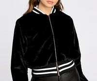 Faux Fur Striped Bomber Jacket