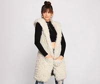 Major Diva Faux Fur Long-Line Hooded Vest