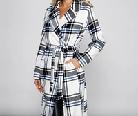 Polished Plaid Belted Trench Coat