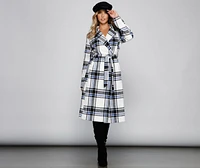 Polished Plaid Belted Trench Coat