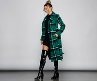 Polished Plaid Belted Trench Coat