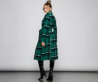 Polished Plaid Belted Trench Coat