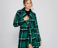 Polished Plaid Belted Trench Coat