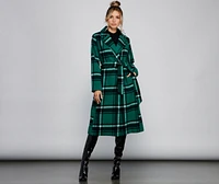 Polished Plaid Belted Trench Coat