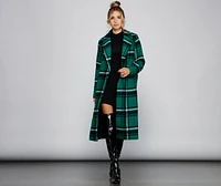 Polished Plaid Belted Trench Coat