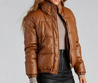 Stylish Edge Faux Leather Puffer Jacket