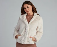 Trendy Illusion Stripe Faux Fur Jacket