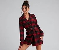 Timeless Chic Plaid Belted Faux Wool Jacket