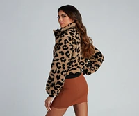 Spotted Cheetah Print Faux Fur Jacket