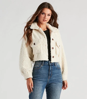 Teddy Bear Faux Sherpa Crop Jacket