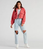 Teddy Bear Faux Sherpa Crop Jacket
