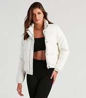 Stylish Edge Faux Leather Puffer Jacket