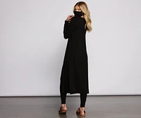 Ribbed Knit Long Sleeve Duster