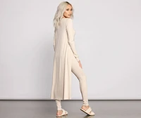 Ribbed Knit Long Sleeve Duster