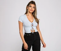 So Cheeky Ribbed Knit Tie Front Top