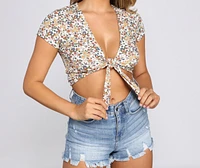 Cinched And Chic Floral Tie Front Top