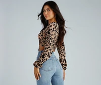 Too Chic Burnout Leopard Tie-Front Top