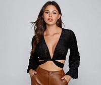 Classic Beauty Tie-Front Burnout Top