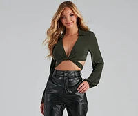 Collared Fun Tie Front Top