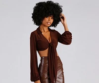 Collared Fun Tie Front Top
