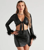 Edgy Demure Marabou Trim Top