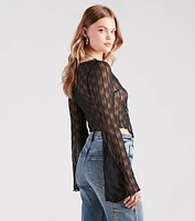 Texture Babe Bell Sleeve Tie-Front Crop Top