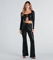 All Sequin Dual Tie Front Crop Top