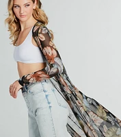 Resort-Ready Tropical Print Mesh Duster