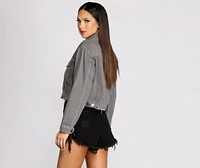 Distressed Crop Denim Jacket