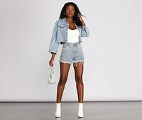 Drippin' Rhinestones Crop Denim Jacket
