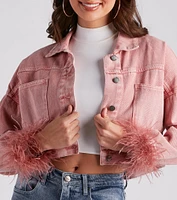Luxe Touch Marabou Denim Crop Jacket
