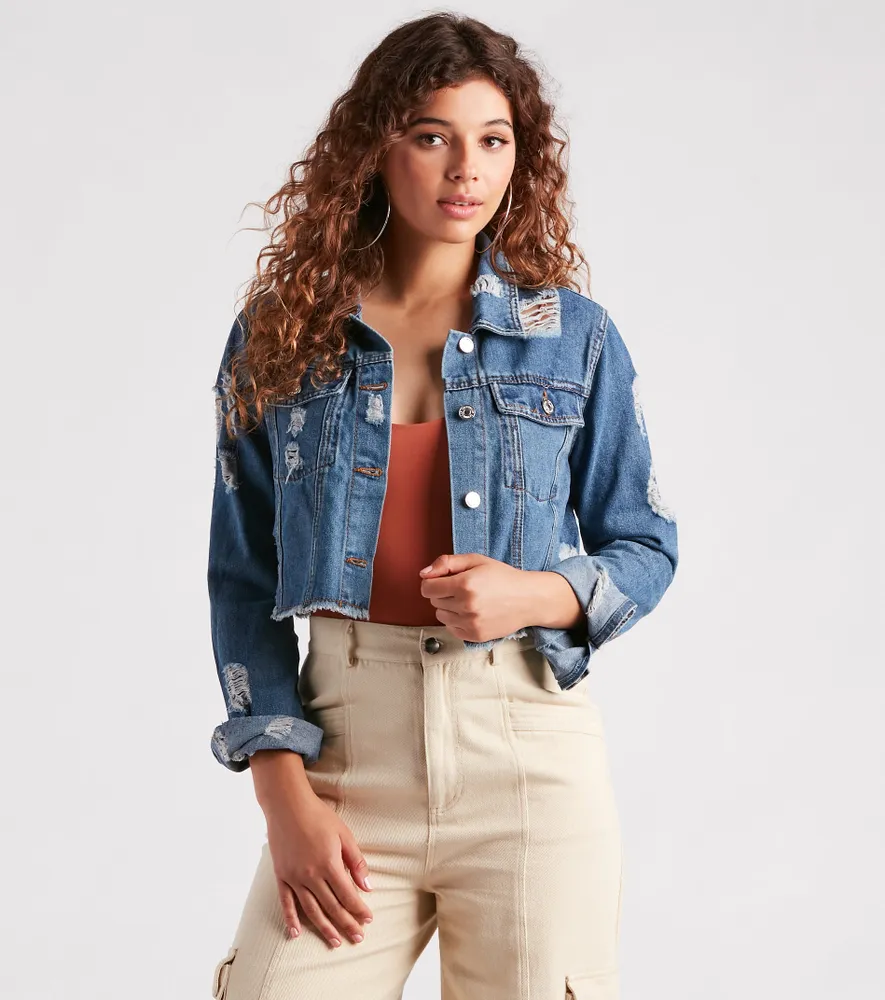 Fringe Distressed Crop Denim Jacket – Voltage Boutique