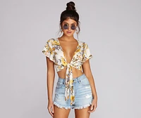 Floral Queen Tie Front Top